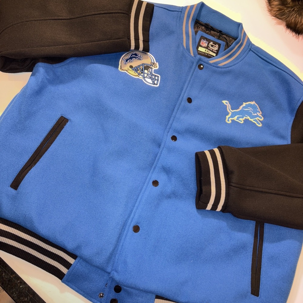 Detroit Lions Retro‎ Classic Wool Honolulu, Blue/Black Varsity Jacket Men's XXL
